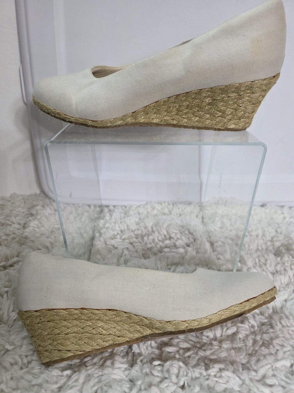 Beacon Cream Canvas Espadrille Wedge Pumps, Size 9WW